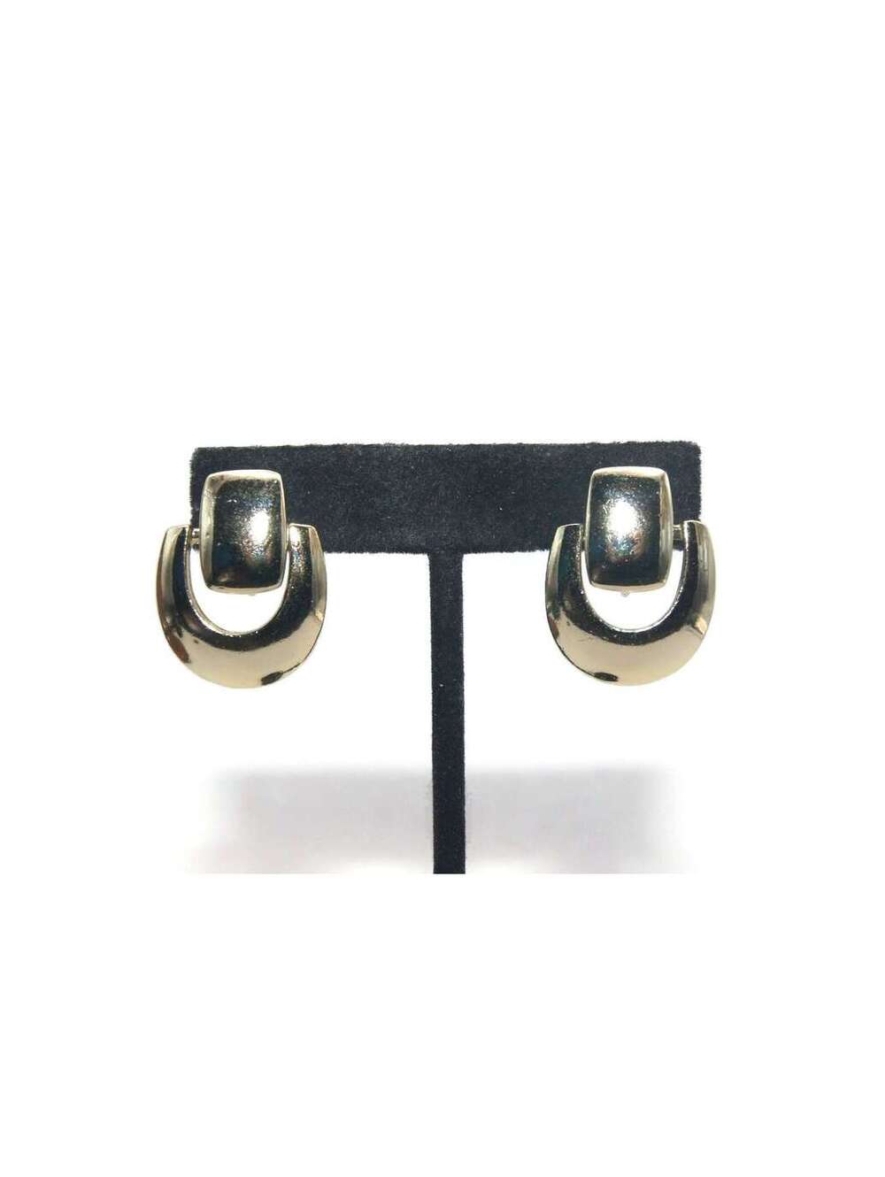 Vintage Gold Tone Door Knocker Dangle Clip on Earrings.